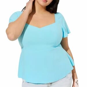 Torrid Peplum Challis Sweetheart Flutter Short Sleeve Top 1X Blue Topaz NWT